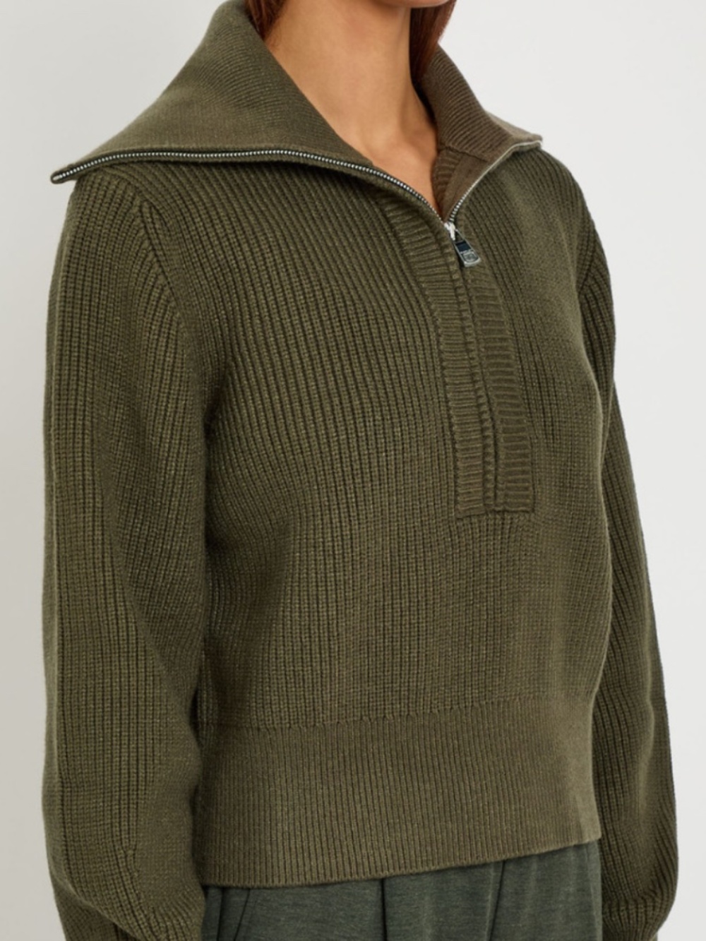Varley Maura ribbed half-zip knit sweatshirt XL olive night NWT - Picture 2 of 16